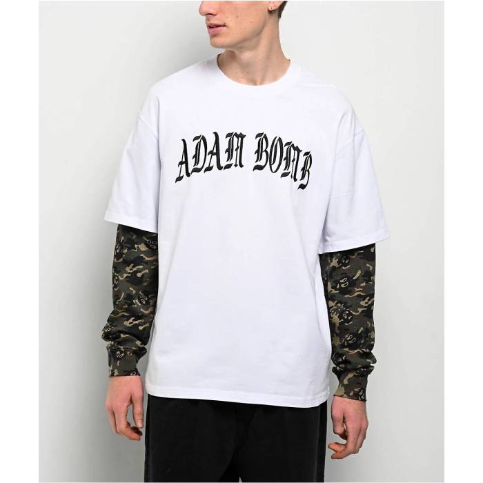 Adam Bomb 【 White & Camo 2Fer Long Sleeve T-Shirt Men's Camouflage 】 白色 ホワイト カモ柄 Sleeve スリーブ Tシャツ メンズ|スニケス