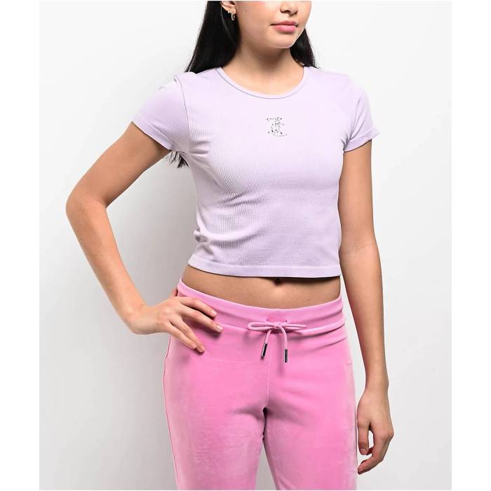 【★百貨店SALE★6/11真夜中2時迄】ジューシークチュール Juicy Couture 【 Seamless Orchid Petal Crop T-Shirt Women\u0027s Light Pastel Purple 】 Crop クロップ ティーシャツ レディース Purple 紫・パープル
