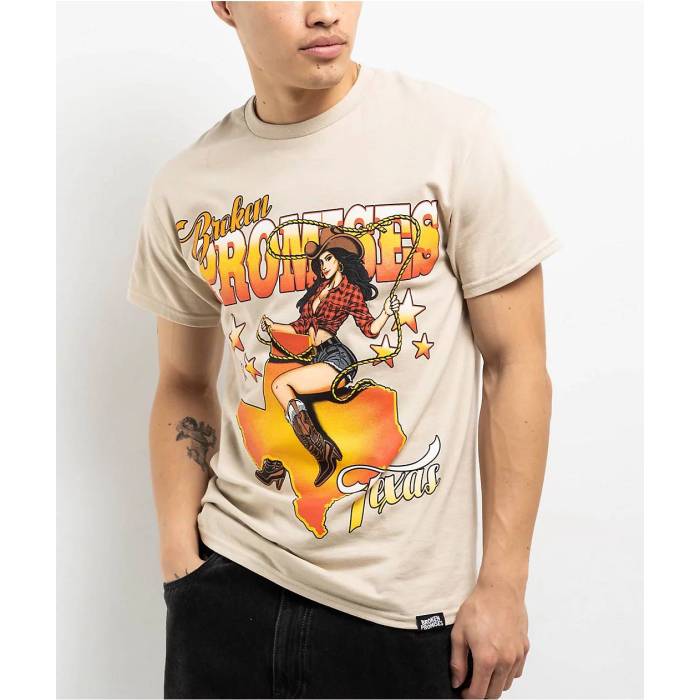 Broken Promises 【 Texas Saddle Up Tan T-Shirt Men\u0027s Natural 】 １つ星の州 プルオーバー メンズ 自然的
