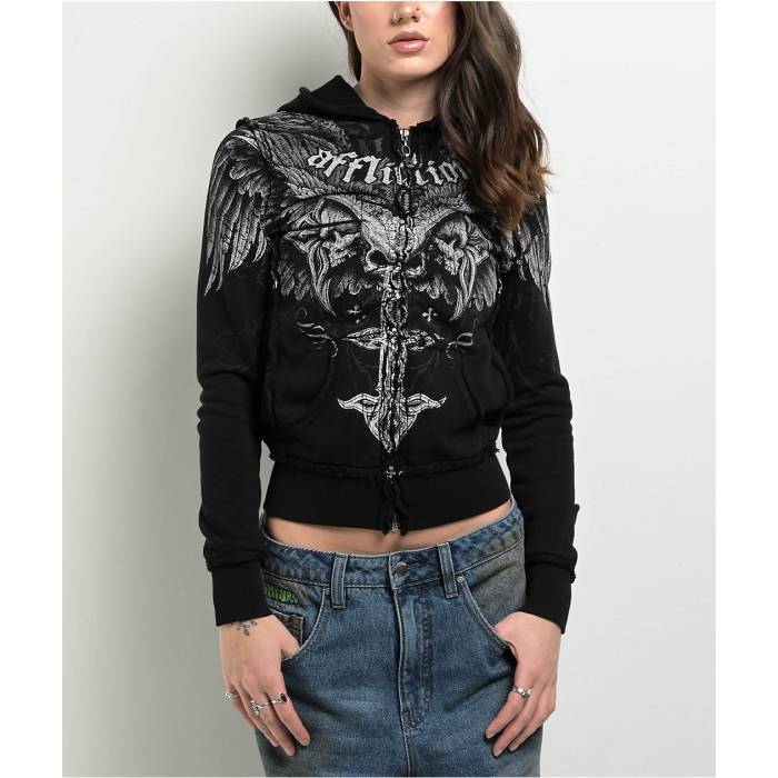 アフリクション Affliction 【 Death Eyes Black Zip Hoodie Women's Black 】 黒色 ブラック フーディー パーカー レディース 黒色 ブラック