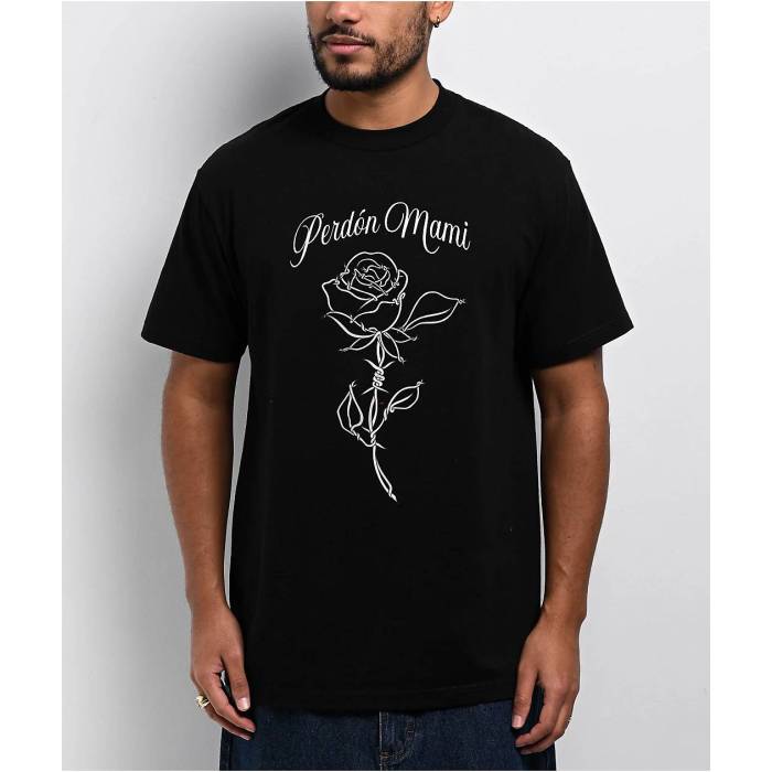 Sorry Mom 【 Perdon Mami Black T-Shirt Men\u0027s Black 】 黒いこと 黒いこと プルオーバー メンズ 黒いこと 黒いこと
