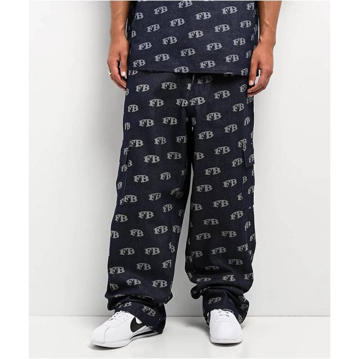 Fb County 【 All Over Print Blue Cargo Jeans Men\u0027s Dark Blue 】 青み 青色 積貨委託貨物 デニム メンズ 青み 青色