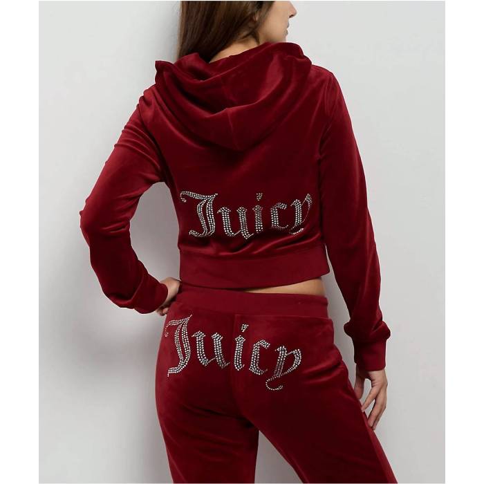 【★百貨店SALE★6/11十二時2時迄】ジューシークチュール Juicy Couture 【 Og Big Bling Red Dahlia Velour Zip Hoodie Women\u0027s Red 】 Red 赤・赤いこと 天鵞絨 フーディー パーカー レディース Red 赤・赤いこと