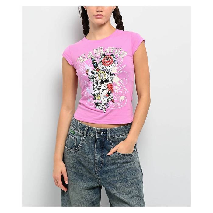 エドハーディー Ed Hardy 【 Yolo Girl Rhinestone Pink Cap Sleeve T-Shirt Women's Pink 】 pink ピンク キャップ 帽子 Sleeve スリーブ Tシャツ レディース pink ピンク