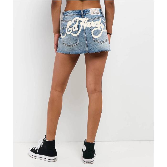 【★百貨店SALE★6/11十二時2時迄】エドハーディー Ed Hardy 【 Tiger Flowers Medium Wash Denim Skirt Women\u0027s Blue 】 ジーンズ レディース 青み 青色