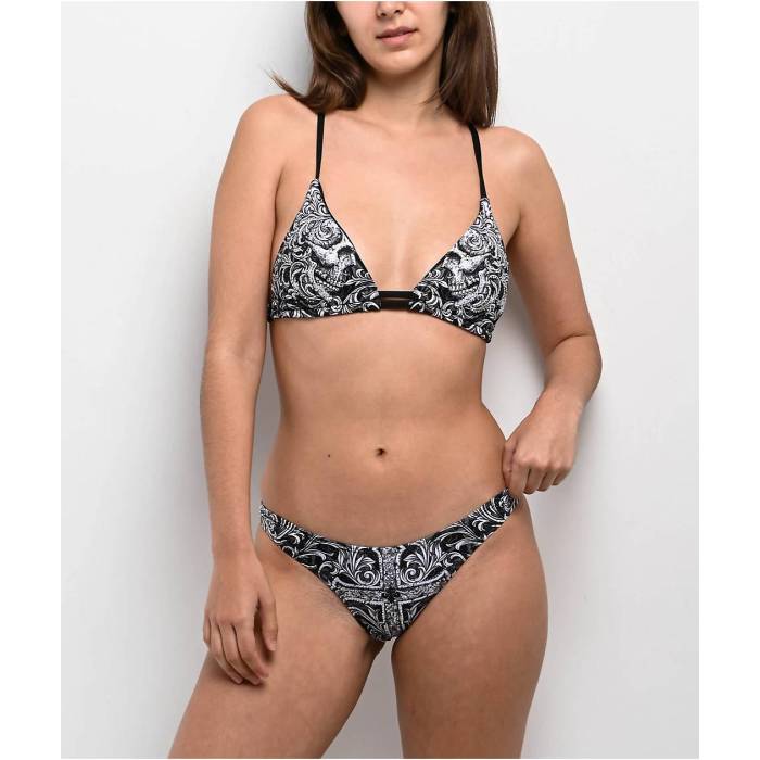【★百貨店SALE★6/11十二時2時迄】アフリクション Affliction 【 Evil Eyes Black \u0026 White High Leg Bikini Bottom Women\u0027s Black 】 黒いこと 黒いこと 白いこと 白いこと 御機嫌 ズボン ボトムス レディース 黒いこと 黒いこと