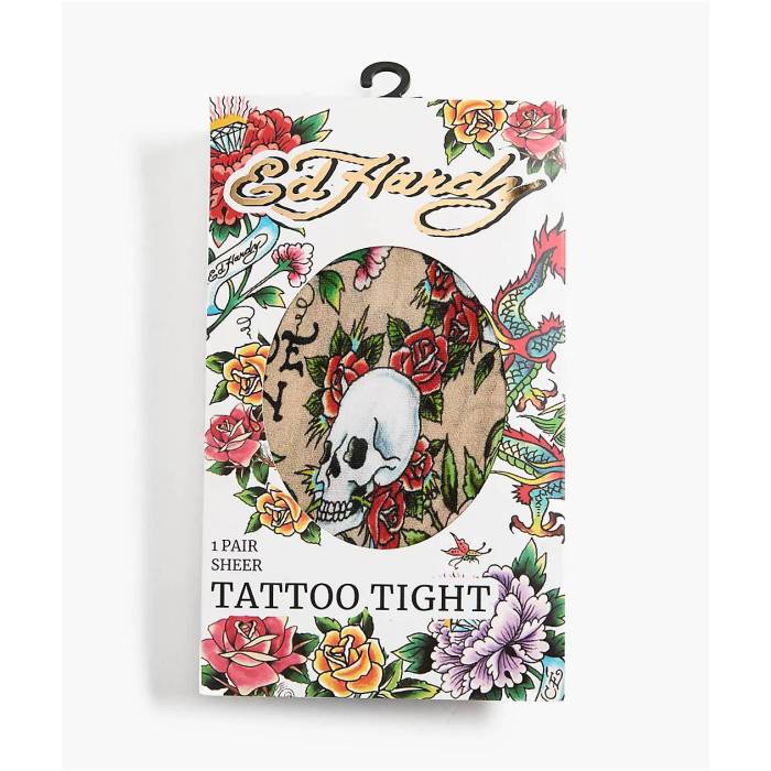 【★百貨店SALE★6/11真夜中2時迄】エドハーディー Ed Hardy 【 Floral Tattoo Sheer Nude Tights Women\u0027s Multicolor 】 Tights タイツ レディース