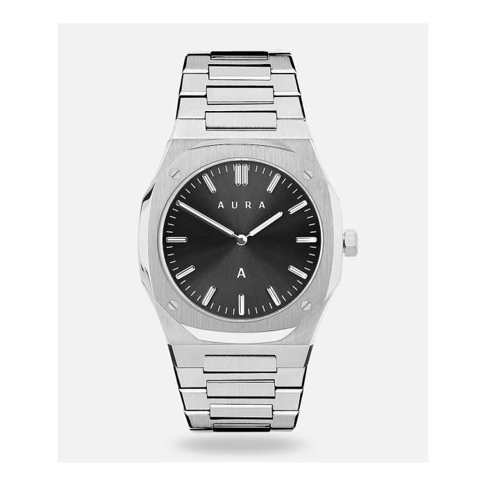 Aura Watches 【 Aura Ultra Thin 001 Stainless Steel \u0026 Black Analog Watch Men\u0027s Silver 】 雰囲気 ultra ウルトラ ステンレス鋼 Steel スチール写真 黒いこと 黒いこと Watch ウォッチ・時辰儀 メンズ Silver しろがね色・しろがね色