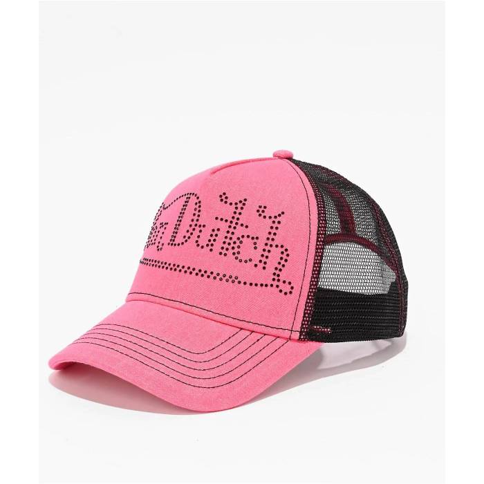 【★百貨店SALE★6/11真夜中2時迄】フォンダッチ Von Dutch 【 Bling Pink \u0026 Black Trucker Hat Men\u0027s Pink 】 pink さくら色 黒いこと 黒いこと トラッカー メンズ pink さくら色