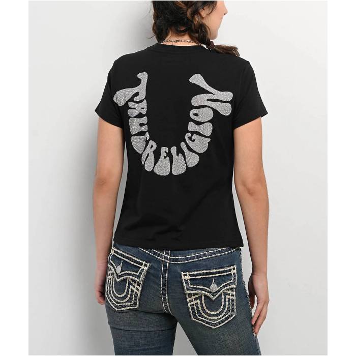 トゥルーレリジョン True Religion 【 Crystal Horseshoe Black T-Shirt Women's Black 】 黒色 ブラック Tシャツ レディース 黒色 ブラック|スニケス
