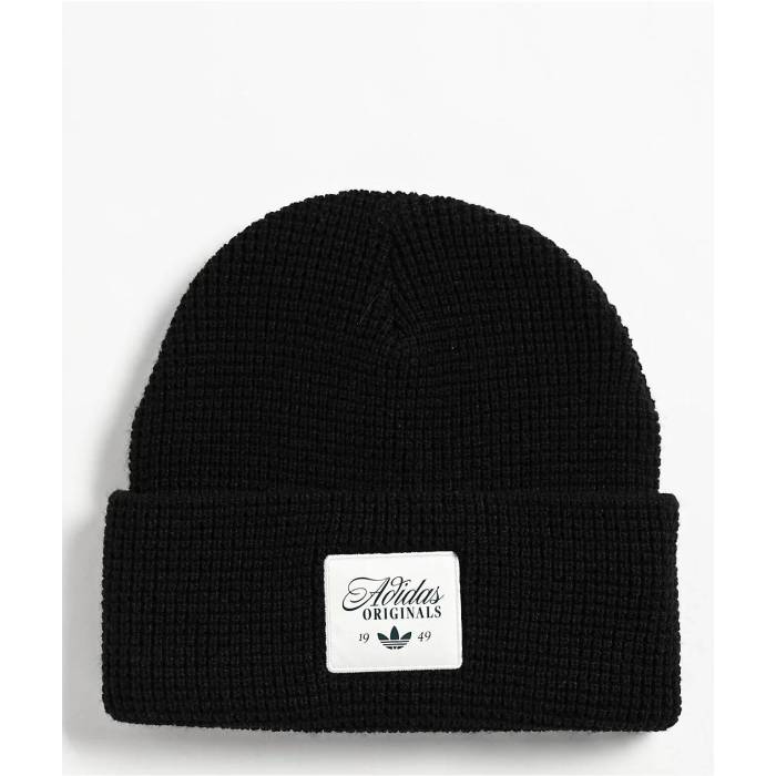 アディダス Adidas 【 Waffle Black Beanie Men's Black 】 ワッフル 黒色 ブラック キャップ 帽子 メンズ 黒色 ブラック