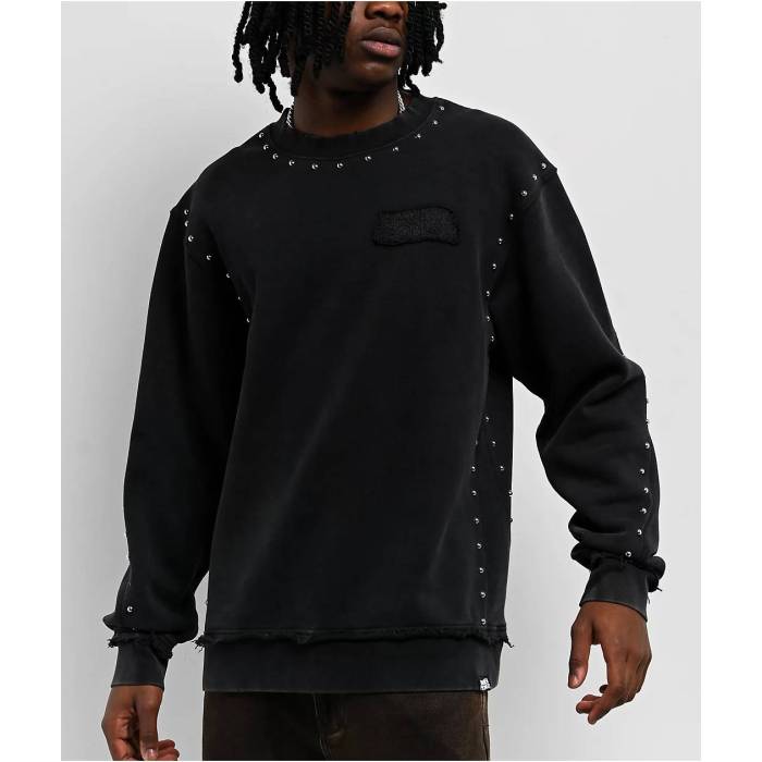 Broken Promises 【 Adorned Black Crewneck Sweatshirt Men's - 】 黒色 ブラック スウェット トレーナー メンズ NULL