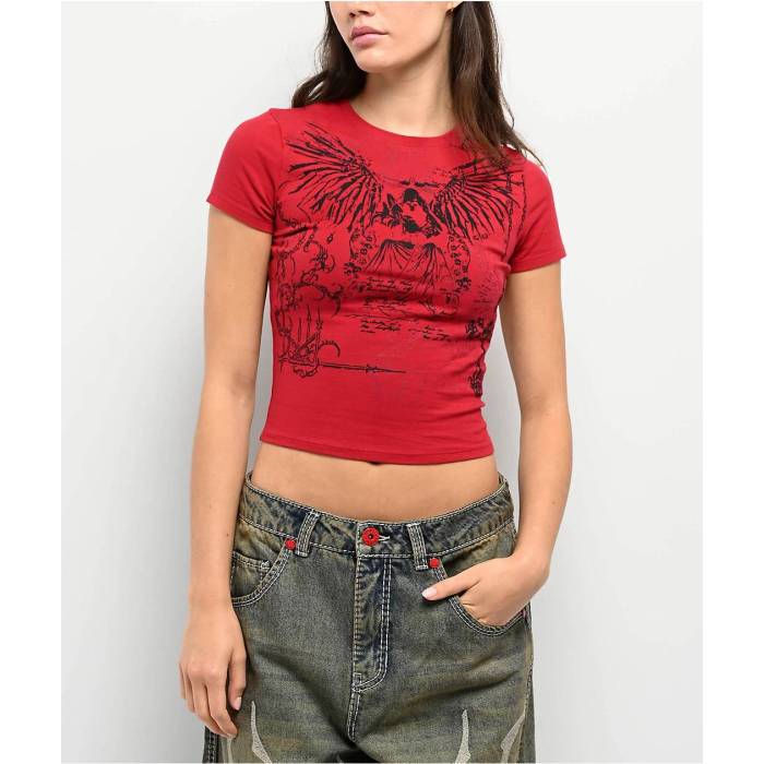 Vitriol 【 Lina Red Crop T-Shirt Women\u0027s Dark Red 】 Red 赤・赤いこと Crop クロップ プルオーバー レディース Red 赤・赤いこと