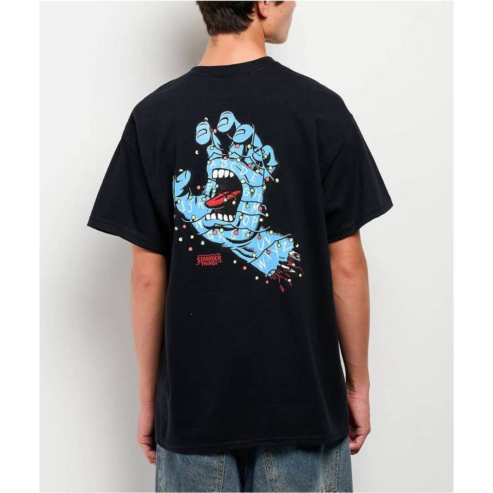 【★百貨店SALE★6/11真夜中2時迄】サンタ渡航 滑る Santa Cruz Skate 【 Stranger Things X Santa Cruz Screaming Lights Black T-Shirt Men\u0027s Black 】 黒いこと 黒いこと ティーシャツ メンズ 黒いこと 黒いこと
