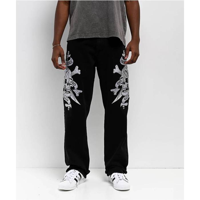 エドハーディー Ed Hardy 【 Skulls Black Baggy Denim Jeans Men's Black 】 黒色 ブラック デニム ジーンズ メンズ 黒色 ブラック