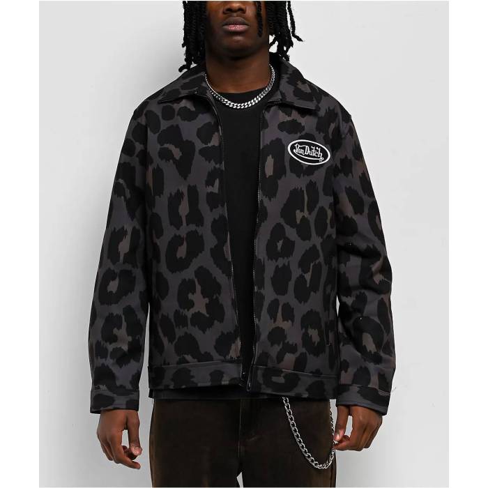 フォンダッチ Von Dutch 【 Leopard Print Grey Work Jacket Men's Grey 】 ヒョウ柄 レオパード 灰色 グレー Jacket ジャケット メンズ 灰色 グレー 27,898円