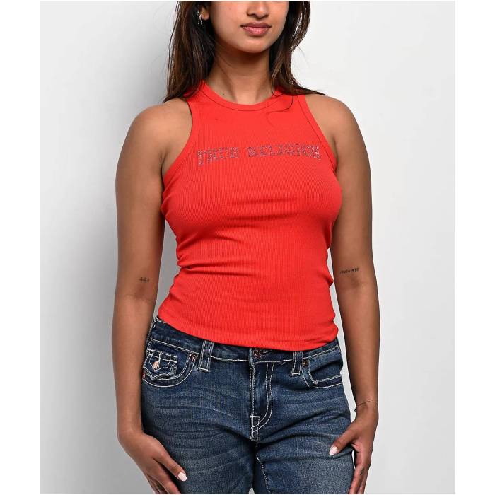 【★百貨店SALE★6/11十二時2時迄】トゥルーレリジョン True Religion 【 Crystal Goddess Red Tank Top Women\u0027s Red 】 Red 赤・赤いこと 貯蔵タンクいの一番 レディース Red 赤・赤いこと