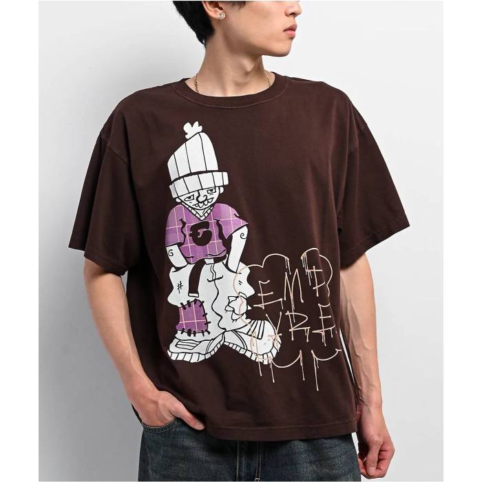 【★百貨店SALE★6/11真夜中2時迄】帝国 Empyre 【 Punky Plaid Brown T-Shirt Men\u0027s Brown 】 赤銅色 赤銅色 ティーシャツ メンズ 赤銅色 赤銅色