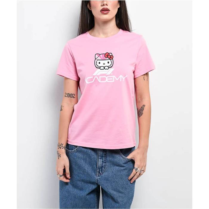 【★百貨店SALE★6/11十二時2時迄】Formula 1 【 X Hello Kitty Logo Pink T-Shirt Women\u0027s Pink 】 ロゴタイプ pink サクラ色 プルオーバー レディース pink サクラ色