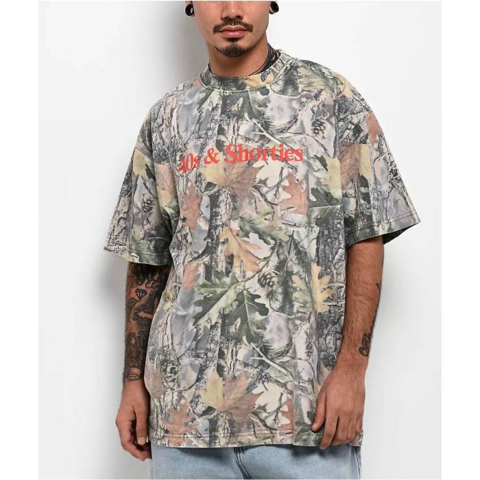【★百貨店SALE★6/11真夜中2時迄】40S \u0026 Shorties 【 Grungy Og Log Camo Boxy T-Shirt Men\u0027s Green 】 合鴨柄 ティーシャツ メンズ green 緑・緑であること