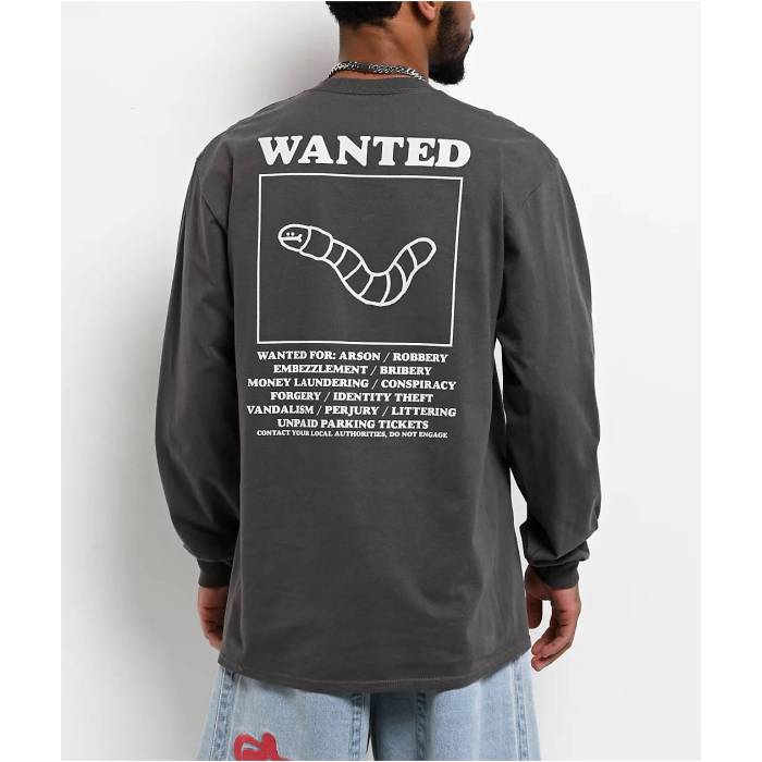 【★百貨店SALE★6/11真夜中2時迄】A.lab 【 Wanted Worm Charcoal Long Sleeve T-Shirt Men\u0027s Charcoal 】 暗灰色 Sleeve 衣袂 ティーシャツ メンズ 暗灰色