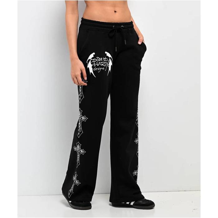 エドハーディー Ed Hardy 【 Crosses Black Sweatpants Women's Black 】 黒色 ブラック ロングタイツ レディース 黒色 ブラック