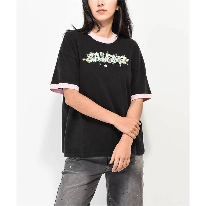 Salem7 【 Pierced Black T-Shirt Women Black 】 黒色 ブラック Tシャツ レディース 黒色 ブラック
