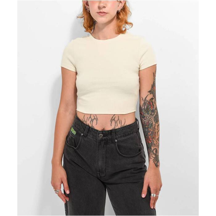 【★百貨店SALE★6/11真夜中2時迄】Ninth Hall Fundamentals 【 Shawnie Birch Fitted Crop T-Shirt Women\u0027s Natural 】 Crop クロップ ティーシャツ レディース 自然的