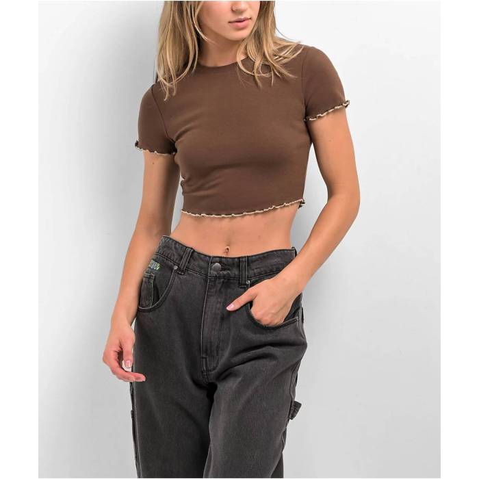 Zine 【 Angie Brown Crop T-Shirt Women\u0027s Brown 】 赤銅色 赤銅色 Crop クロップ プルオーバー レディース 赤銅色 赤銅色