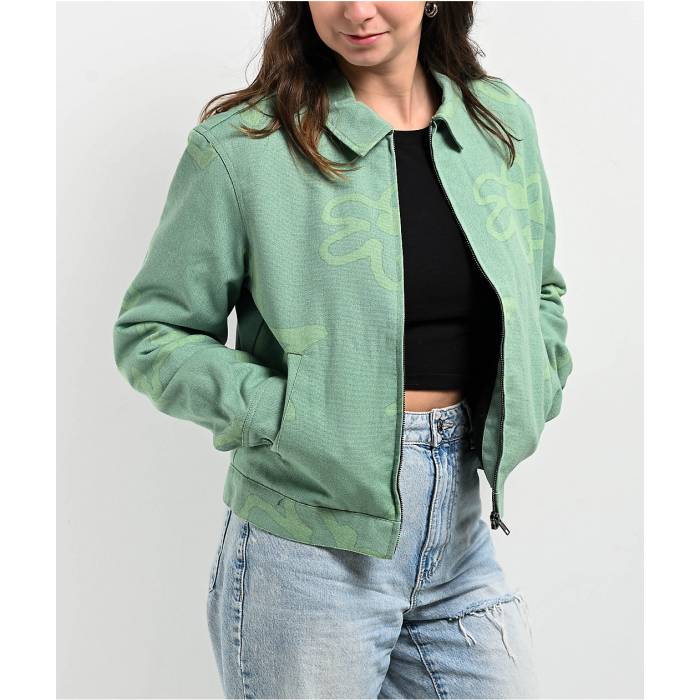【★百貨店SALE★6/11真夜中2時迄】ペタルズアンドピーコックス Petals And Peacocks 【 Petals By  Green Crop Work Jacket Women\u0027s Green 】 green 緑・緑であること Crop クロップ Jacket 上衣 レディース green 緑・緑であること