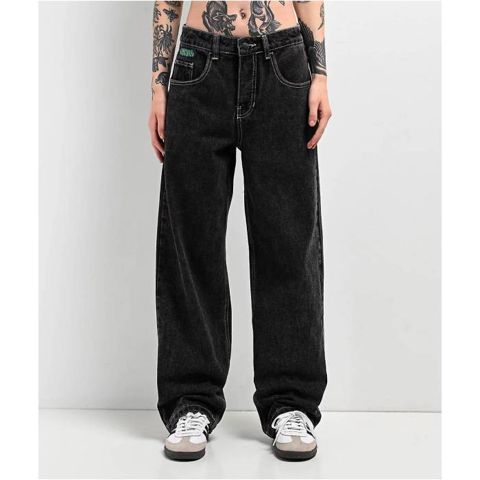 エンパイア Empyre 【 Loiter Slouchy Black Wash Straight Leg Denim Jeans Women's - 】 黒色 ブラック デニム ジーンズ レディース NULL｜スニケス