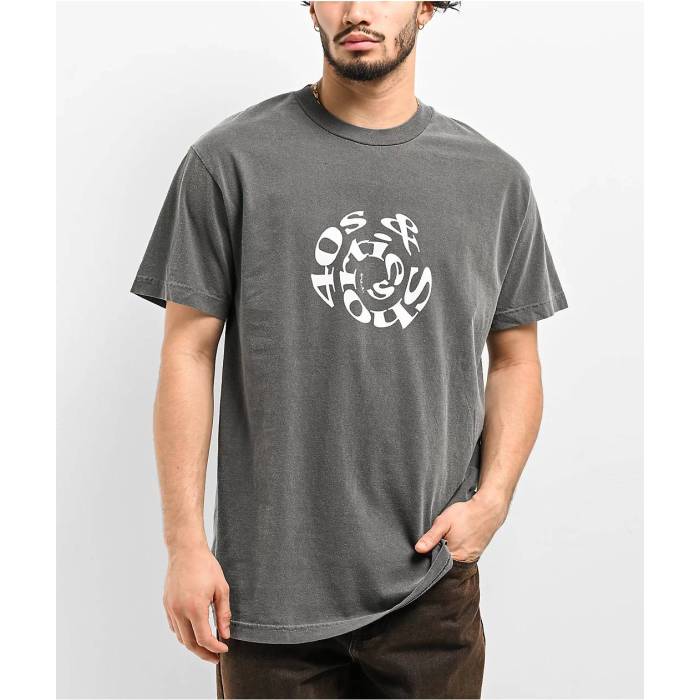 40S \u0026 Shorties 【 Spiral Text Black Wash T-Shirt Men\u0027s Charcoal 】 黒いこと 黒いこと プルオーバー メンズ 濃灰色
