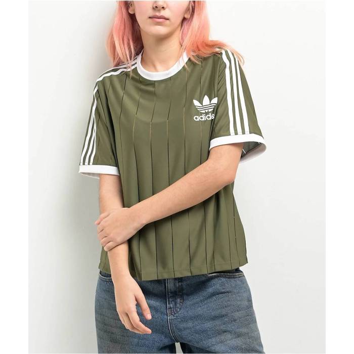アディダス Adidas 【 Adicolor 3-Stripes Pinstripe Olive T-Shirt Women\u0027s Green 】 olive オリーブ プルオーバー レディース green 緑・緑であること