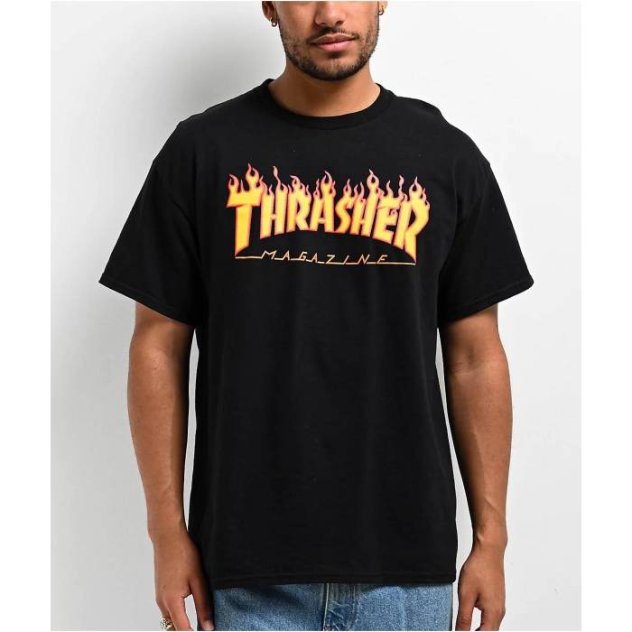 Thrasher 【 Flame Logo Black T-Shirt Men\u0027s Black 】 ロゴタイプ 黒いこと 黒いこと プルオーバー メンズ 黒いこと 黒いこと