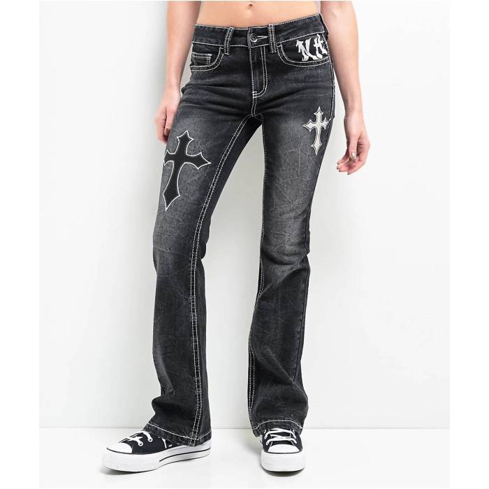 Ninth Hall 【 Alyssia Cross Black Wash Mid Rise Bootcut Jeans Women's Grey 】 黒色 ブラック ミッド ライズ ジーンズ レディース 灰色 グレー|スニケス