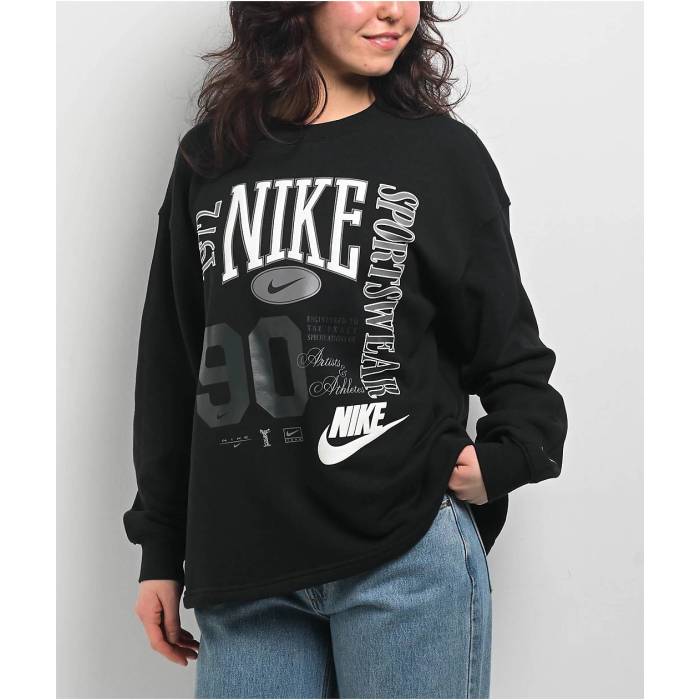ナイキ Nike 【 Sportswear Street Black Crewneck Sweatshirt Women\u0027s Black 】 street 表どおり 黒いこと 黒いこと 流汗 調教師 レディース 黒いこと 黒いこと