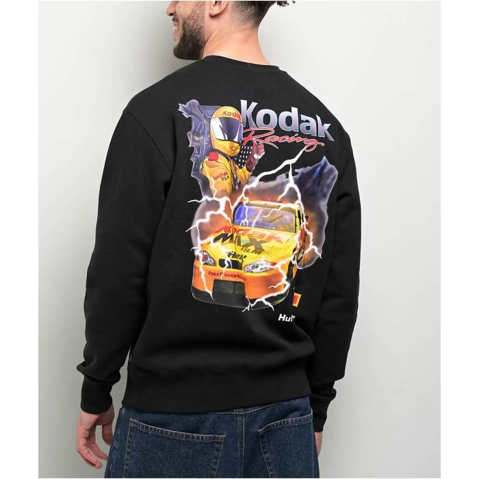 ハフ Huf 【 X Kodak Ride The Lightning Black Crewneck Sweatshirt Men\u0027s Black 】 雷光 黒いこと 黒いこと 流汗 調教師 メンズ 黒いこと 黒いこと
