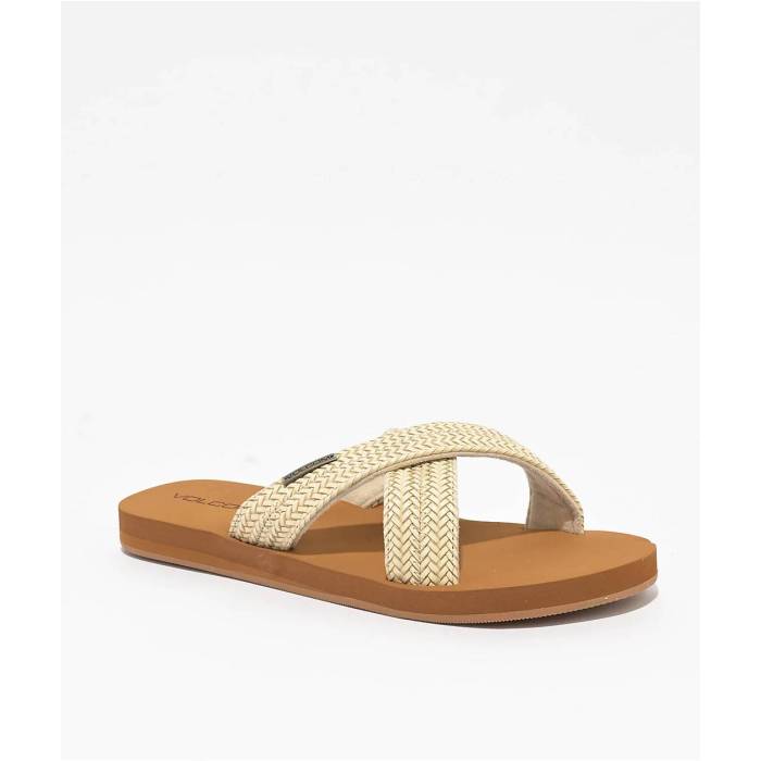 【★百貨店SALE★6/11真夜中2時迄】ボルコム Volcom 【 Double Cross Cream Sandals Women\u0027s Natural 】 皮膚軟化剤 サンダル レディース 自然的