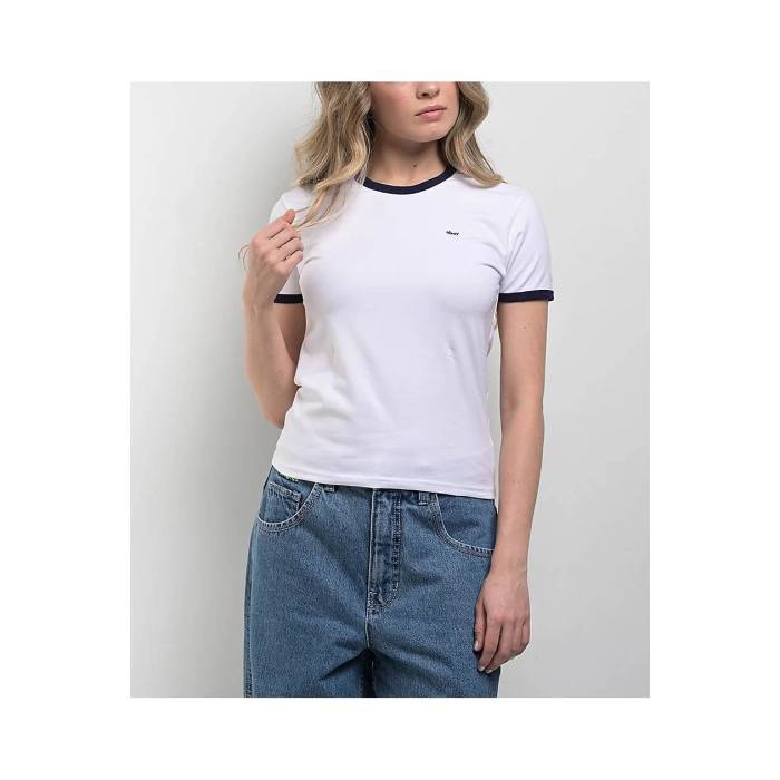 【★百貨店SALE★6/11真夜中2時迄】オベイ Obey 【 Tyler Ringer White \u0026 Blue T-Shirt Women\u0027s White 】 白いこと 白いこと 青碧 青碧 ティーシャツ レディース 白いこと 白いこと