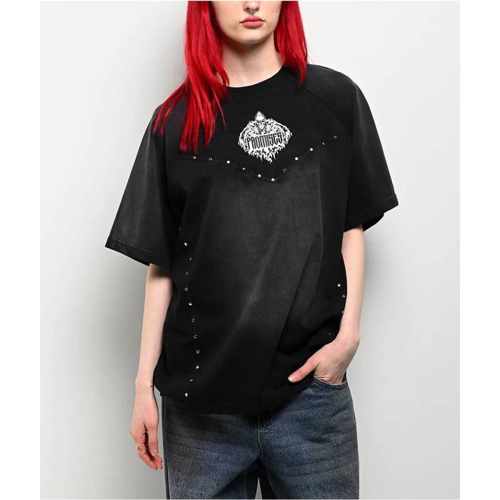 Broken Promises 【 Thunderheart Black Wash T-Shirt Women Black 】 黒色 ブラック Tシャツ レディース 黒色 ブラック