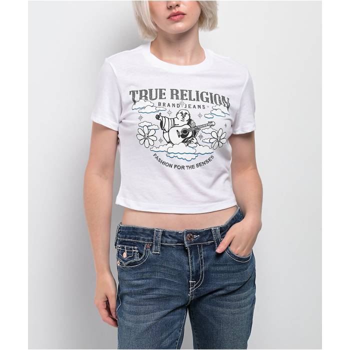 トゥルーレリジョン True Religion 【 Crystal Buddha Burnout White Crop T-Shirt Women's White 】 白色 ホワイト Crop クロップ Tシャツ レディース 白色 ホワイト|スニケス