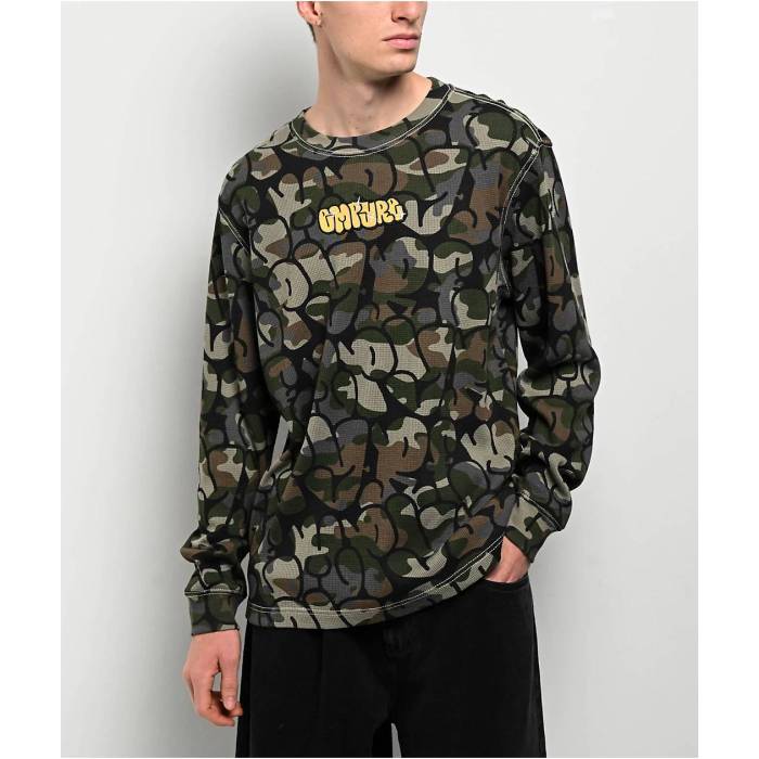 【★百貨店SALE★6/11真夜中2時迄】帝国 Empyre 【 Script Green Camo Thermal Long Sleeve T-Shirt Men\u0027s Green 】 原作 green 緑・緑であること 合鴨柄 Sleeve 衣袂 ティーシャツ メンズ green 緑・緑であること