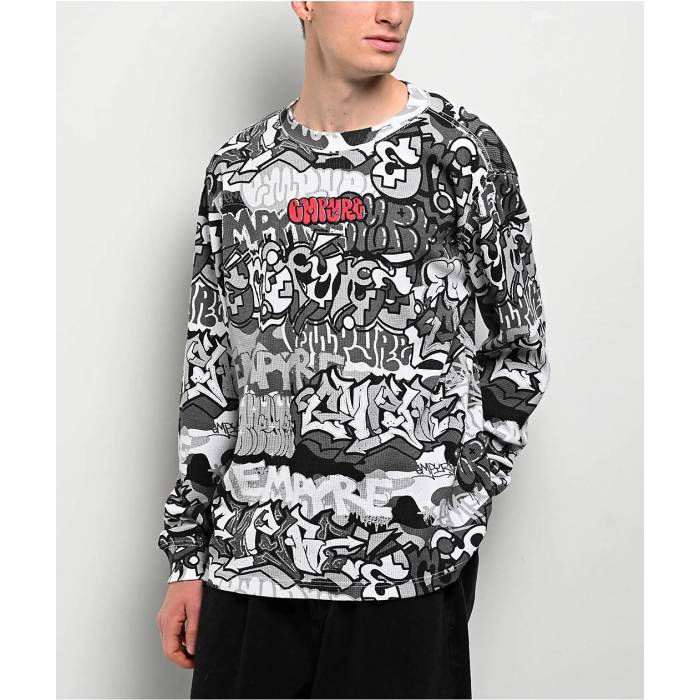 【★百貨店SALE★6/11十二時2時迄】帝国 Empyre 【 Script White Camo Thermal Long Sleeve T-Shirt Men\u0027s White 】 脚本 白いこと 白いこと 家鴨柄 Sleeve 捩り プルオーバー メンズ 白いこと 白いこと