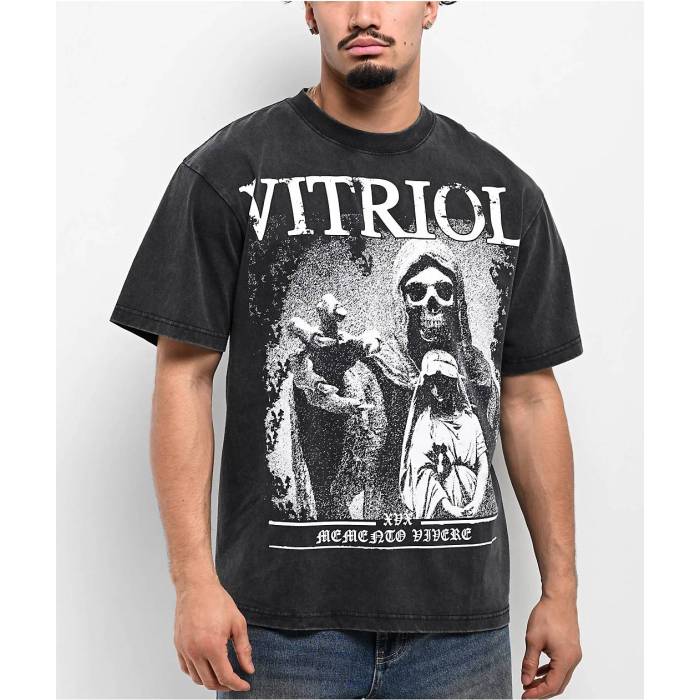 【★百貨店SALE★6/11真夜中2時迄】Vitriol 【 Memento Vivere Black Wash T-Shirt Men\u0027s Charcoal 】 黒いこと 黒いこと ティーシャツ メンズ 暗灰色
