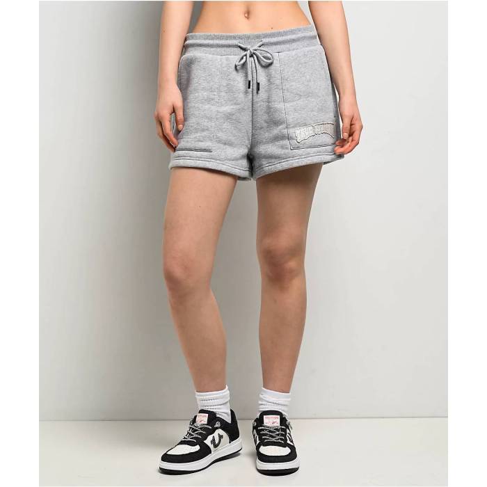 トゥルーレリジョン True Religion 【 Patched Grey Sweat Shorts Women\u0027s Grey 】 薄墨色 薄墨色 Sweat 流汗 さる股引き レディース 薄墨色 薄墨色 パンツ-レディースファッション