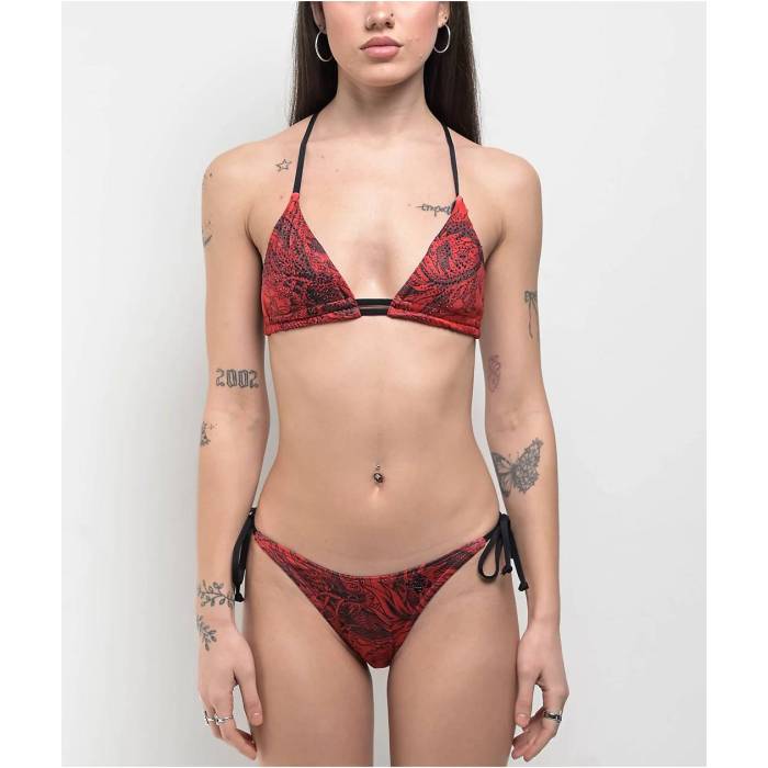 【★百貨店SALE★6/11真夜中2時迄】アフリクション Affliction 【 Flaming Dragon Red Bikini Bottom Women\u0027s Red 】 火竜 Red 赤・赤いこと ズボン ボトムス レディース Red 赤・赤いこと