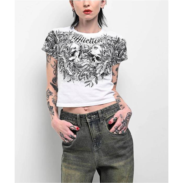 アフリクション Affliction 【 Tranquil Earth White Crop T-Shirt Women's White 】 白色 ホワイト Crop クロップ Tシャツ レディース 白色 ホワイト|スニケス