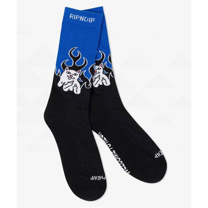 リップンディップ Ripndip 【 Welcome To Heck Black & Blue Crew Socks Men's Black 】 黒色 ブラック 青色 ブルー クルー ソックス・靴下 メンズ 黒色 ブラック