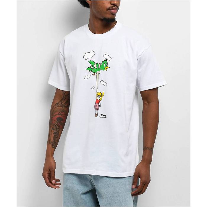 【★百貨店SALE★6/11真夜中2時迄】Frog Skateboards 【 Frog Bird Girl White T-Shirt Men\u0027s White 】 白いこと 白いこと ティーシャツ メンズ 白いこと 白いこと