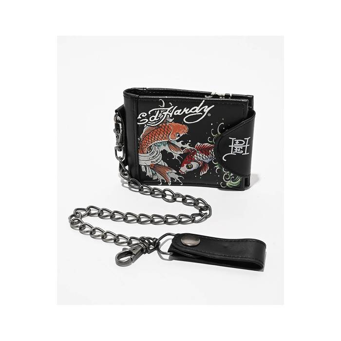 エドハーディー Ed Hardy 【 Koi Chain Wallet Men's Black 】 Wallet ウォレット・財布 メンズ 黒色 ブラック｜スニケス